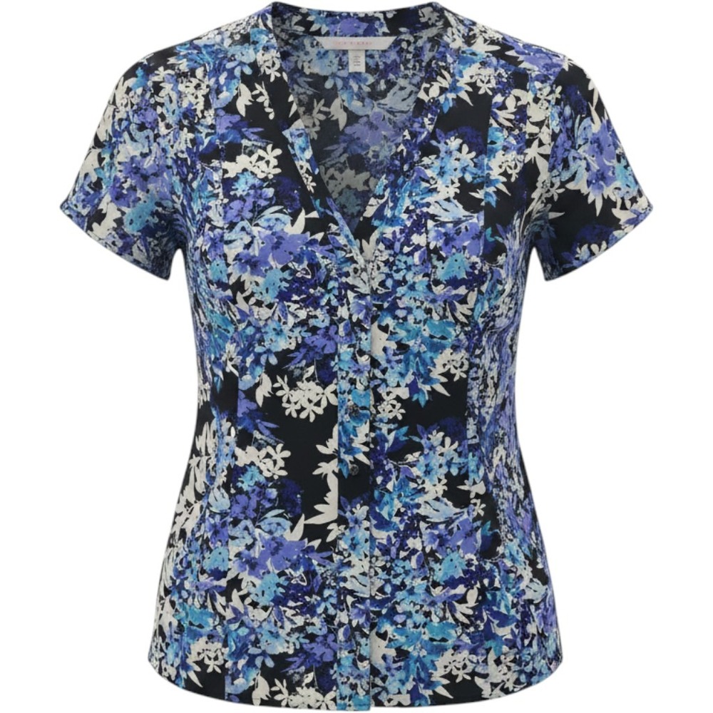 212 Collection Plus 3X Women's Blue Floral Short Sleeve Button Up Blouse Top